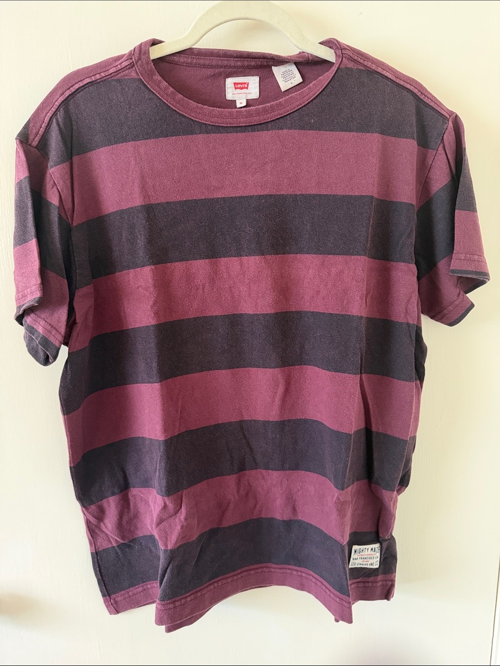 Levi's Men’s Wide-Striped Short-Sleeve Tee - Plum and Charcoal